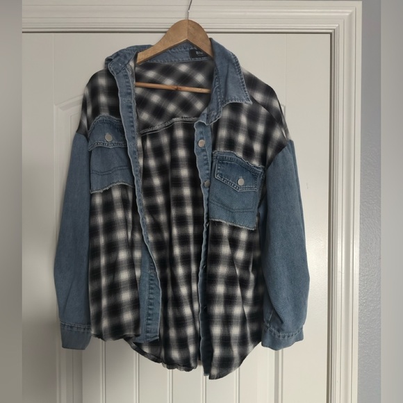 Dressed in LALA Plaid and Denim Button-Up Shirt - Picture 2 of 5